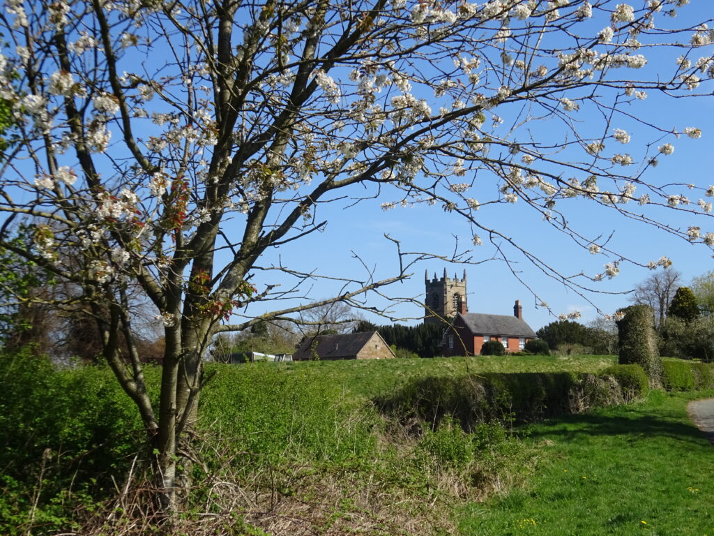 Church and spring blossom